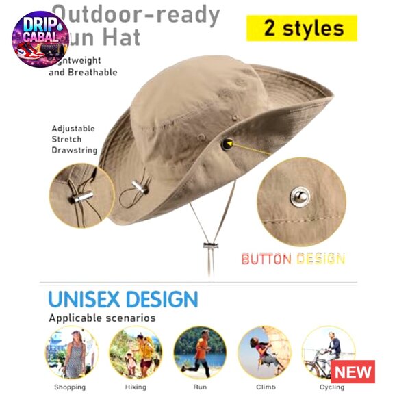 Waterproof Nylon Sun Hat UPF50+ Wide Brim Foldable Floppy Bucket Hat